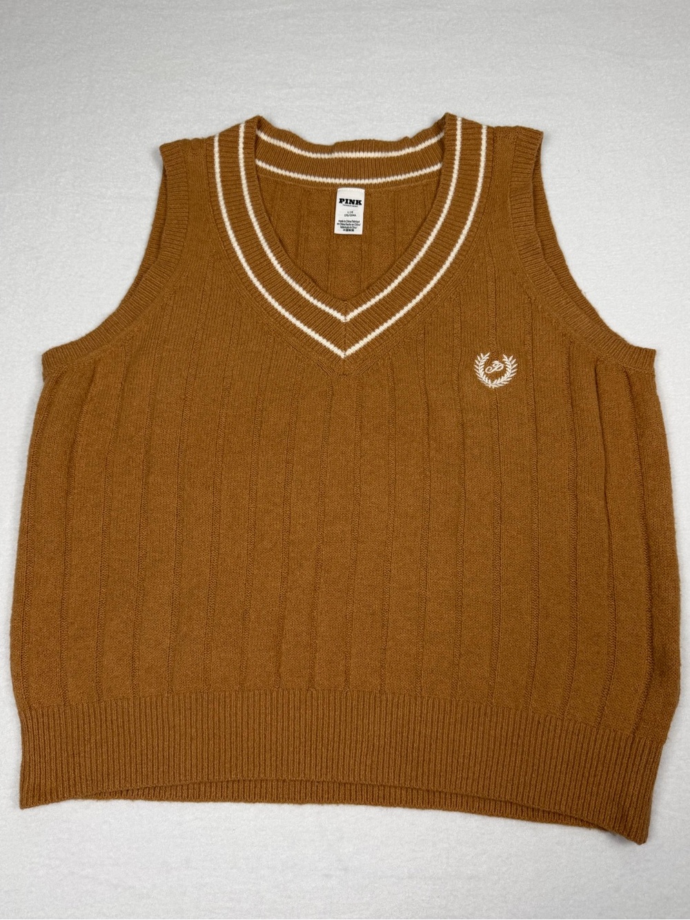 Women’s Brown Knit V-Neck Sweater Vest - PINK Victoria's Secret Sz. Large